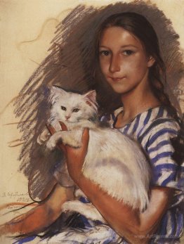 Portrait of Natasha Lancere with a cat 