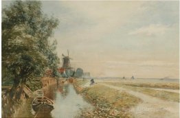 Canal scene with windmil