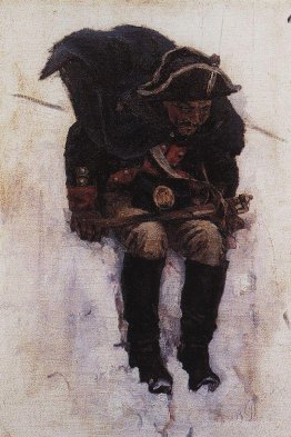 Soldier descending from the snowy mountain