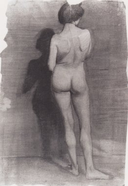 Standing female nude, against a dark wall