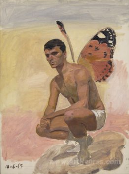 Man with butterfly wings , sitting, study from life