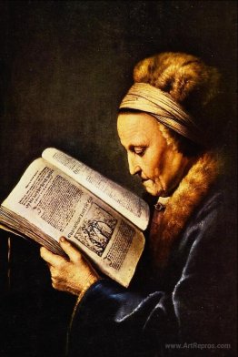 Portrait of an old woman reading