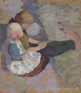 Two children sit on a meadow