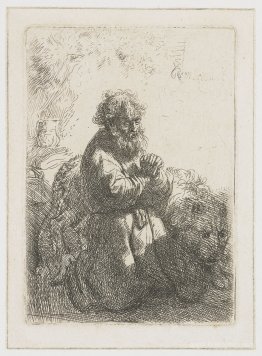 St. Jerome kneeling in prayer, looking down