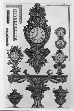 A table with the vessel wall rostrata, four clocks, two decorati