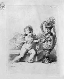 Cherub sitting next to a pitcher by Guercino