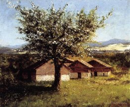 Swiss Landscape with Flowering Apple Tree