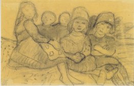 Five children on the edge of the meadow