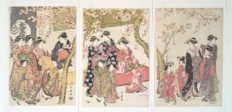 Courtesans Strolling Beneath Cherry Trees Before the Daiko