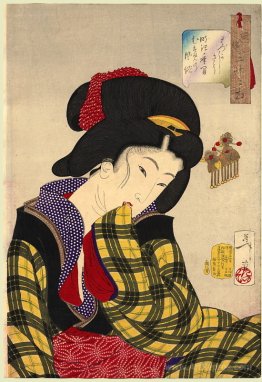 Looking shy - The appearance of a young girl of the Meiji era