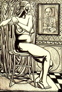 Seated female nude and artist's self-portrait