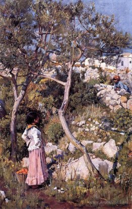 Two Little Italian Girls by a Village