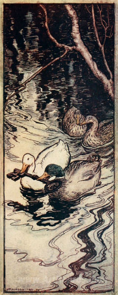 The Ducks, which he had once saved, dived and brought up the key