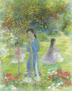 Three ladies in a garden