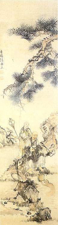 Painting of an old monk under the pine tree