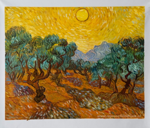 Olive Trees with Yellow Sky and Sun