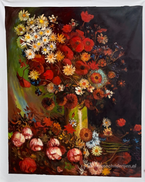 Vase with Poppies, Cornflowers, Peonies and Chrysanthemums 